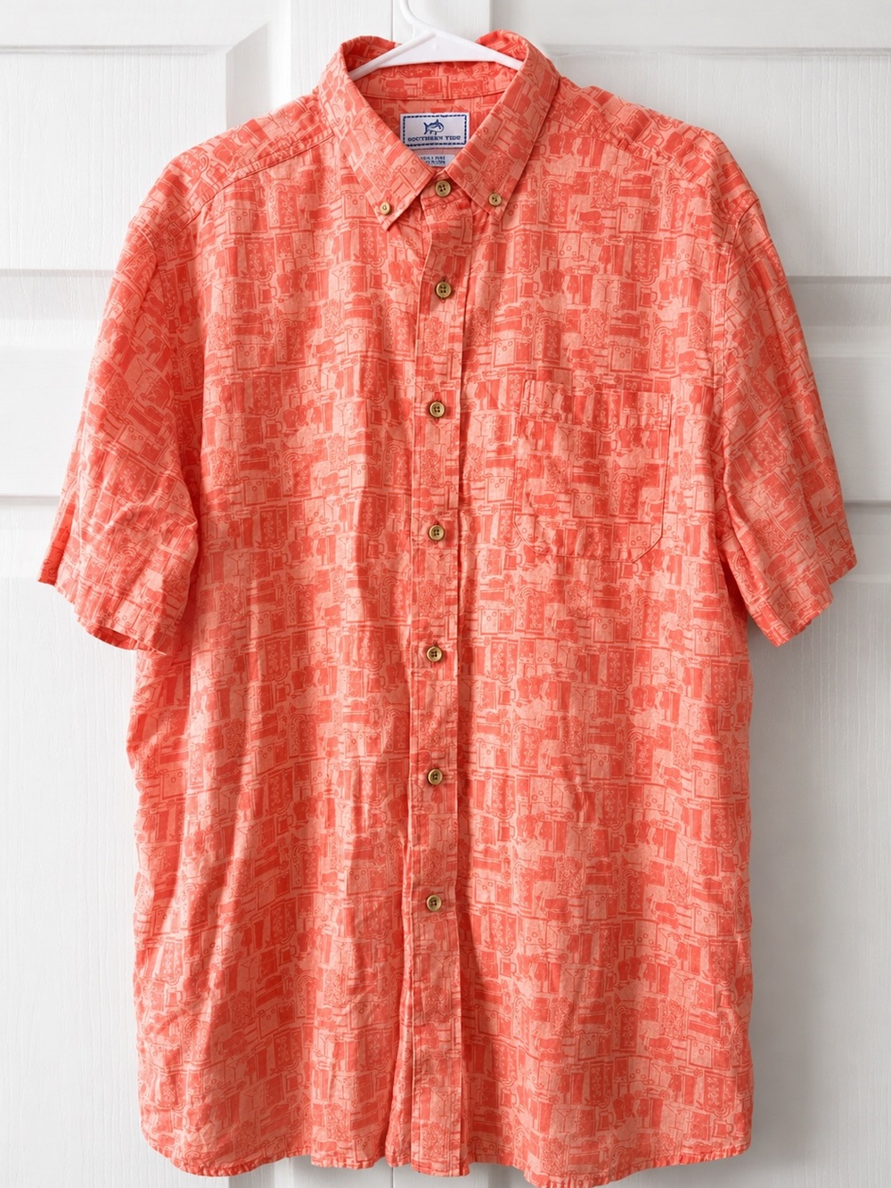Southern Tide Mens Happy Hour Cocktail Print Linen Blend Button Down Shirt Large